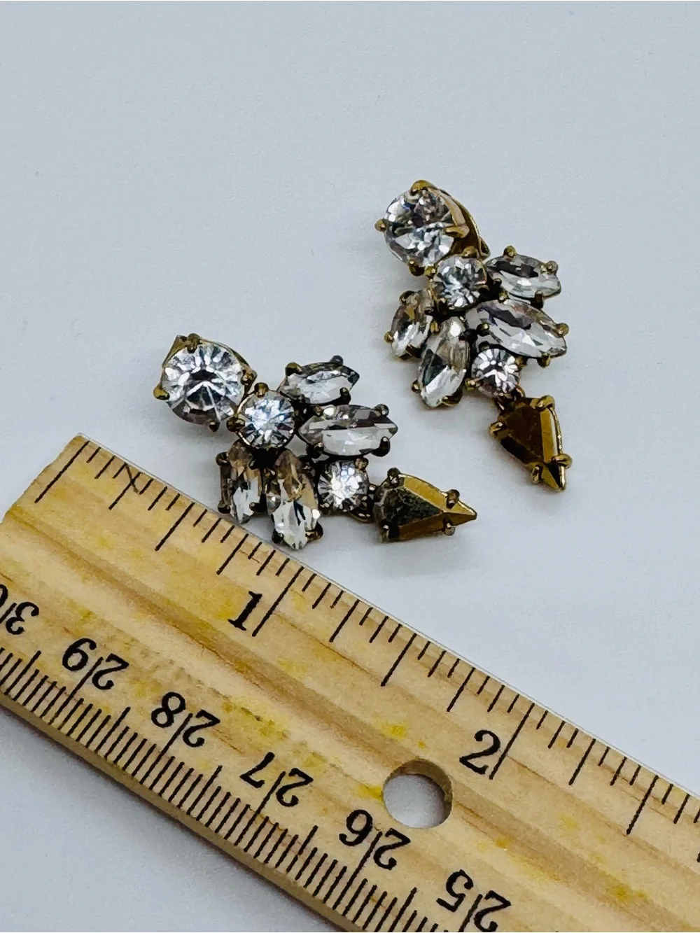 J. Crew Vintage Crystal Cluster Drop Statement Earrings Antiqued Gold